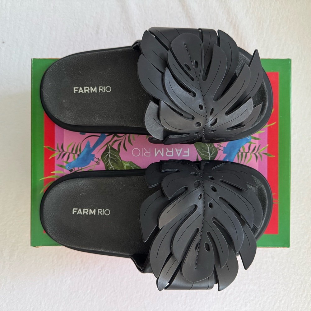 Farm Rio Black Leaf Sandals